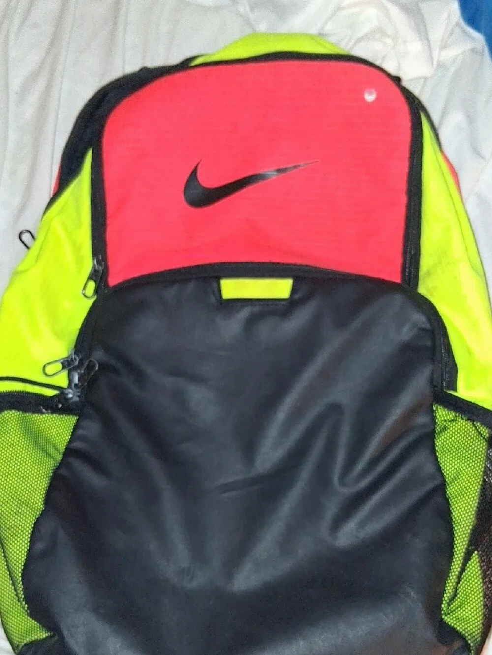 Nike Black Backpack with Neon Yellow and Coral Red Panels